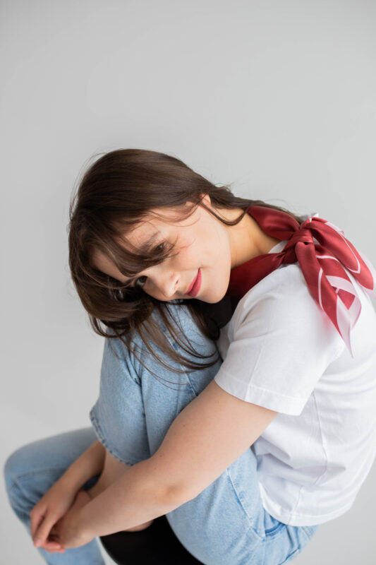 Apaszka jedwabna - Bordowa - Pola