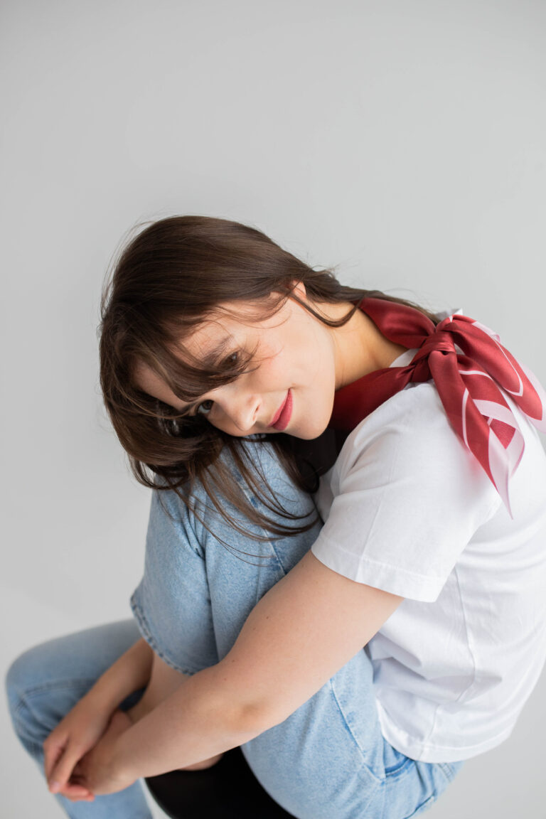 Apaszka jedwabna - Bordowa - Pola