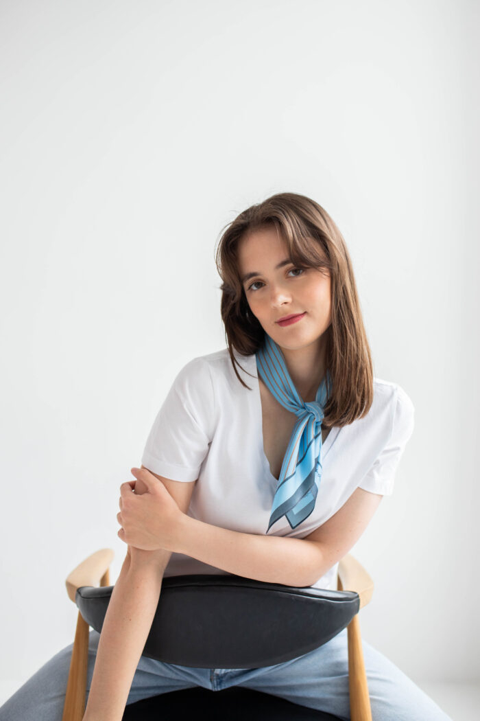 Apaszka jedwabna - Niebieska - Pola